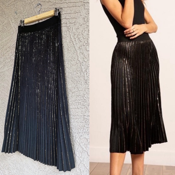 LUCY PARIS NWT Metallic Velvet Pleated Midi Skirt - Picture 11 of 11